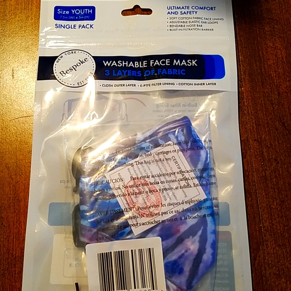 🆕️Bespoke Washable face mask Tie dye "aqua" Youth